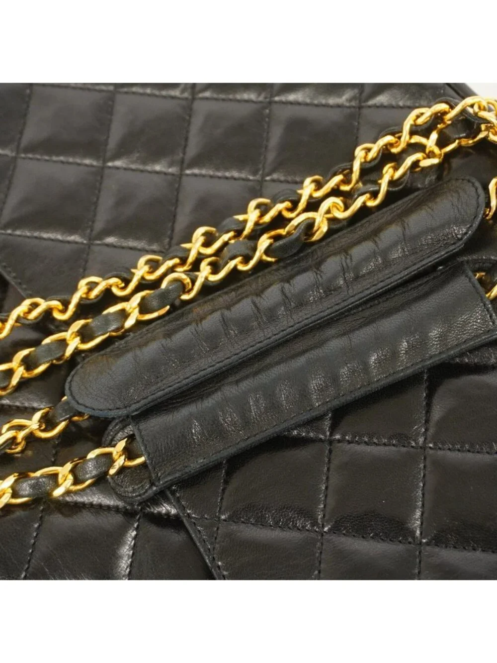 Chanel Shoulder Bag Quilted Lambskin Black Gold